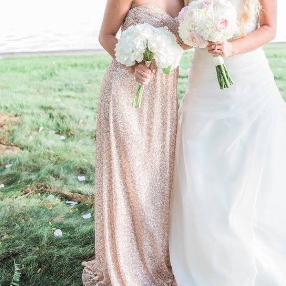 Amsale Rose Gold Formal Sequin Strapless Dress - Picture 2 of 12